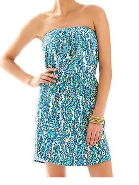 Lilly Pulitzer Windsor Dress It's a Stretch Sea Blue Strapless Dress Size XS